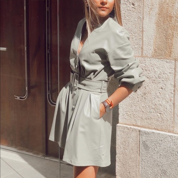 “L” Zara Light Khaki Faux Leather Dress NWT - Picture 10 of 16